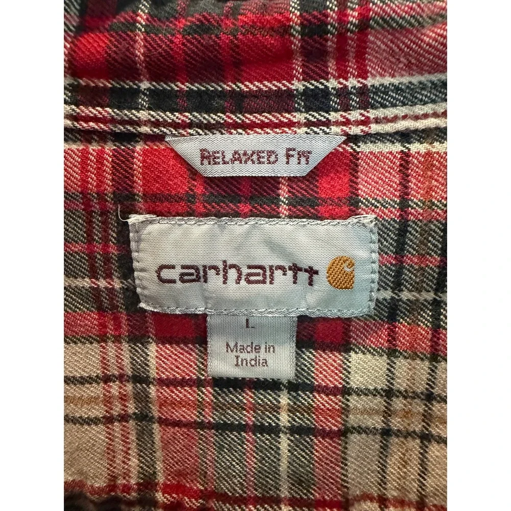 Carhartt Mens Relaxed Fit‎ Plaid Button Down Shirt Red White Black Long Sleeve L